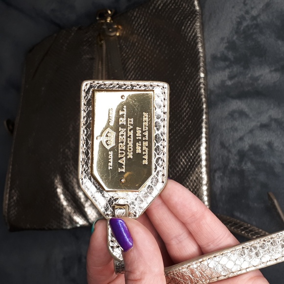 Ralph Lauren~Gold Croc Embossed Foldover Crossbody - Picture 10 of 10